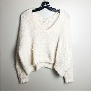 Altar'd State Chunky Cropped Eyelash V Neck Sweater